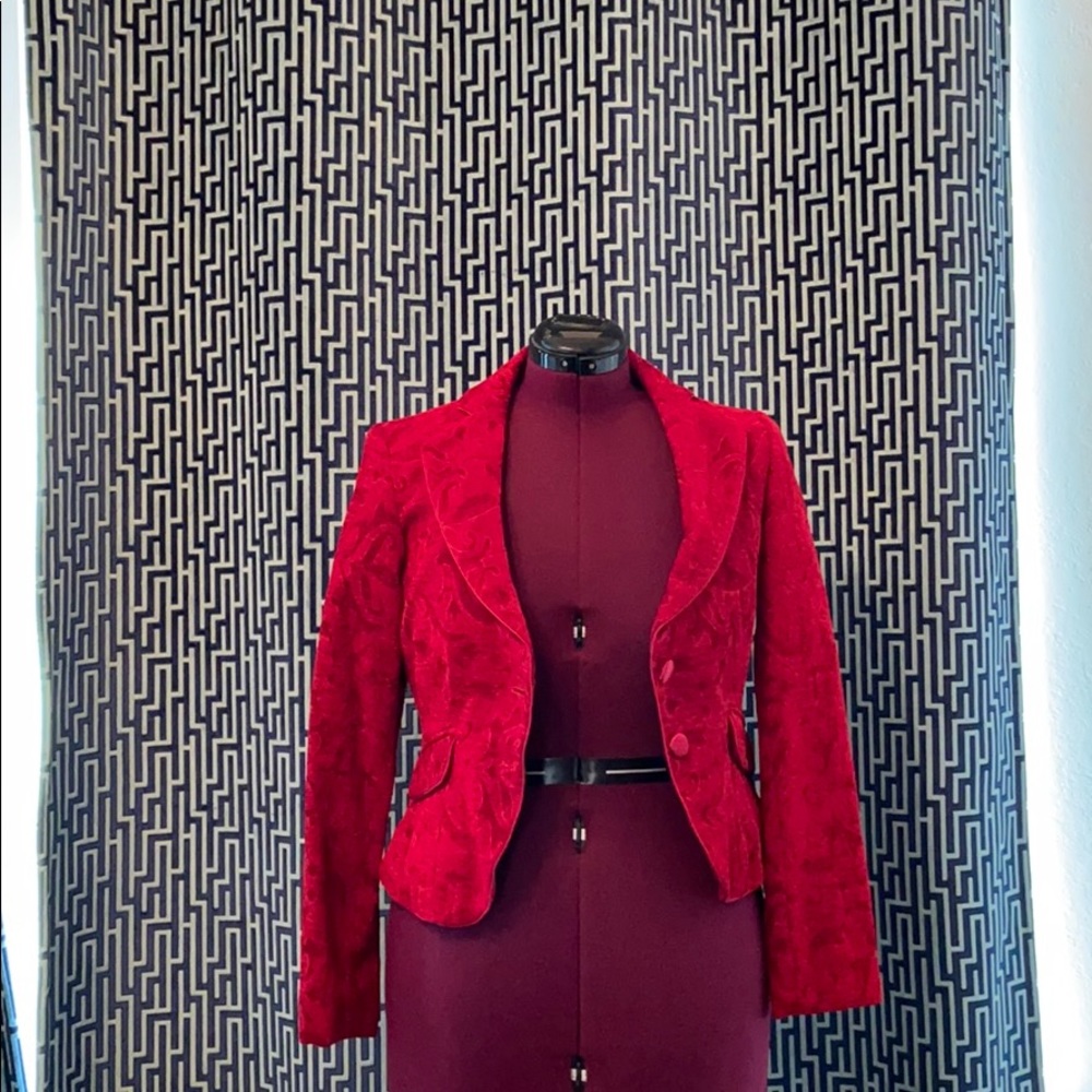 Nine and Company Red Brocade Blazer Silk Buttons